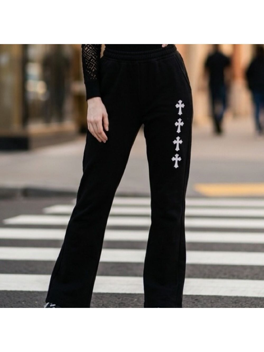 SHEIN Black Joggers with White Cross Pattern